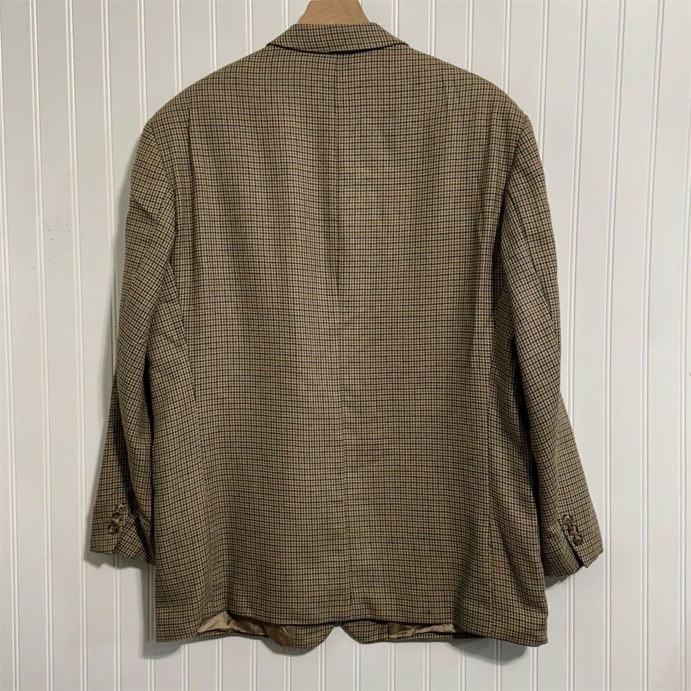 Kasper 46 Virgin Wool Blazer Jacket Brown Houndstooth Tweed Dark Academia‎ Vtg - Picture 2 of 9